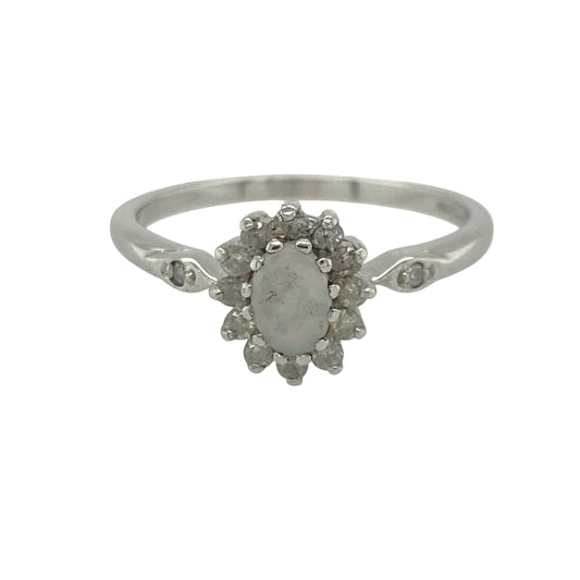 9ct White Gold Diamond & Opalique Cluster Ring