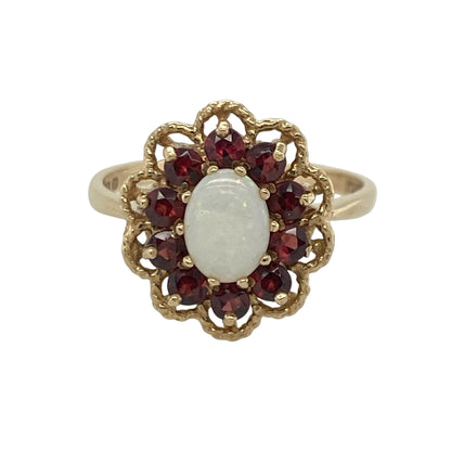 9ct Gold Garnet & Opalique Cluster Ring