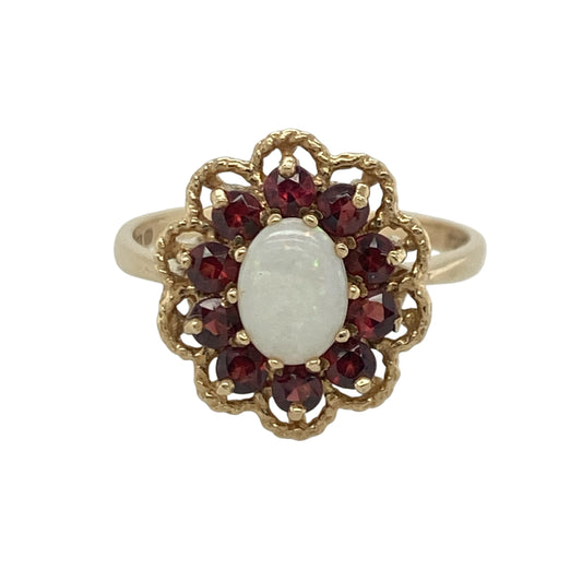 9ct Gold Garnet & Opalique Cluster Ring