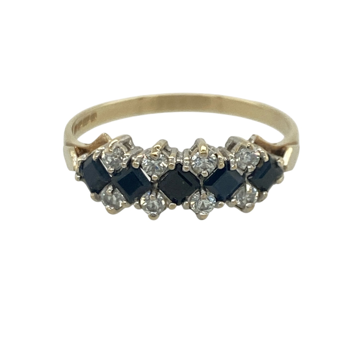 9ct Gold Sapphire & Cubic Zirconia Cluster Band Ring