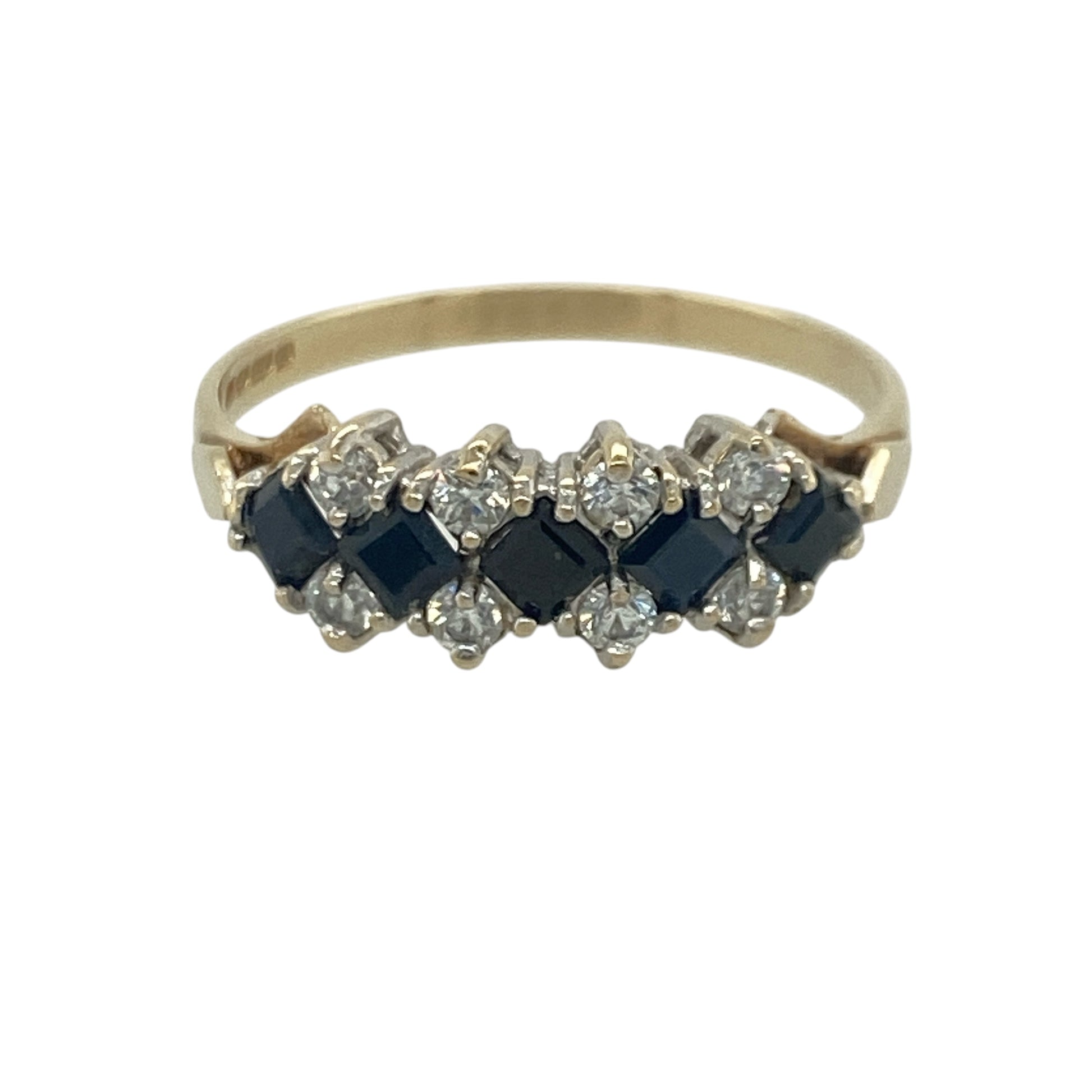 9ct Gold Sapphire & Cubic Zirconia Cluster Band Ring