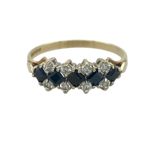 9ct Gold Sapphire & Cubic Zirconia Cluster Band Ring