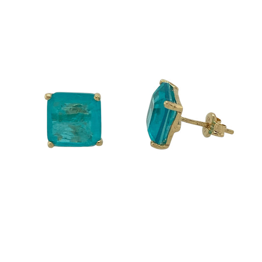 18ct Gold & Blue Stone Square Stud Earrings