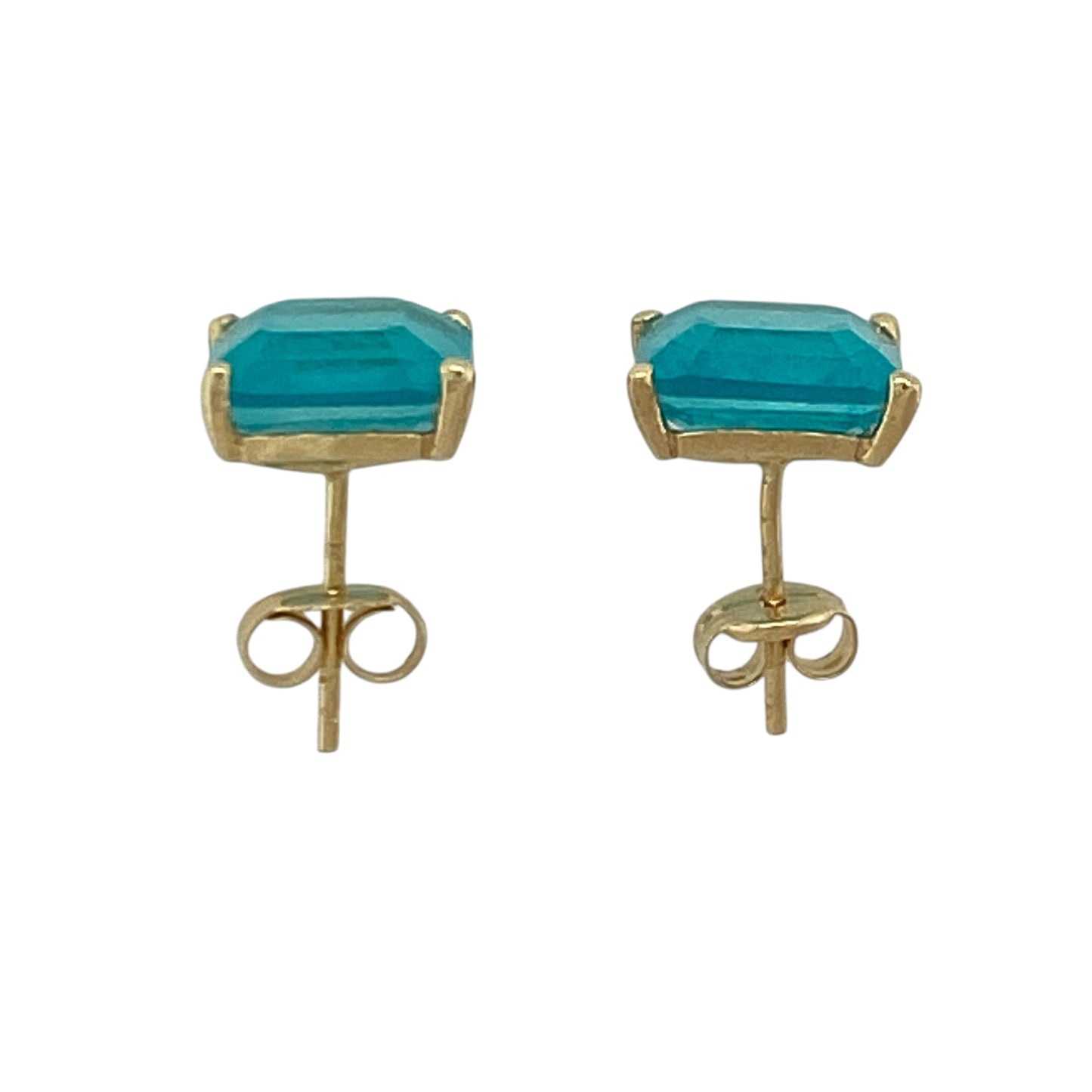 18ct Gold & Blue Stone Square Stud Earrings