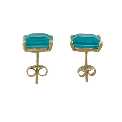 18ct Gold & Blue Stone Square Stud Earrings