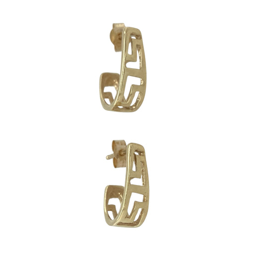 9ct Gold Open Greek Key Half Hoop Stud Earrings