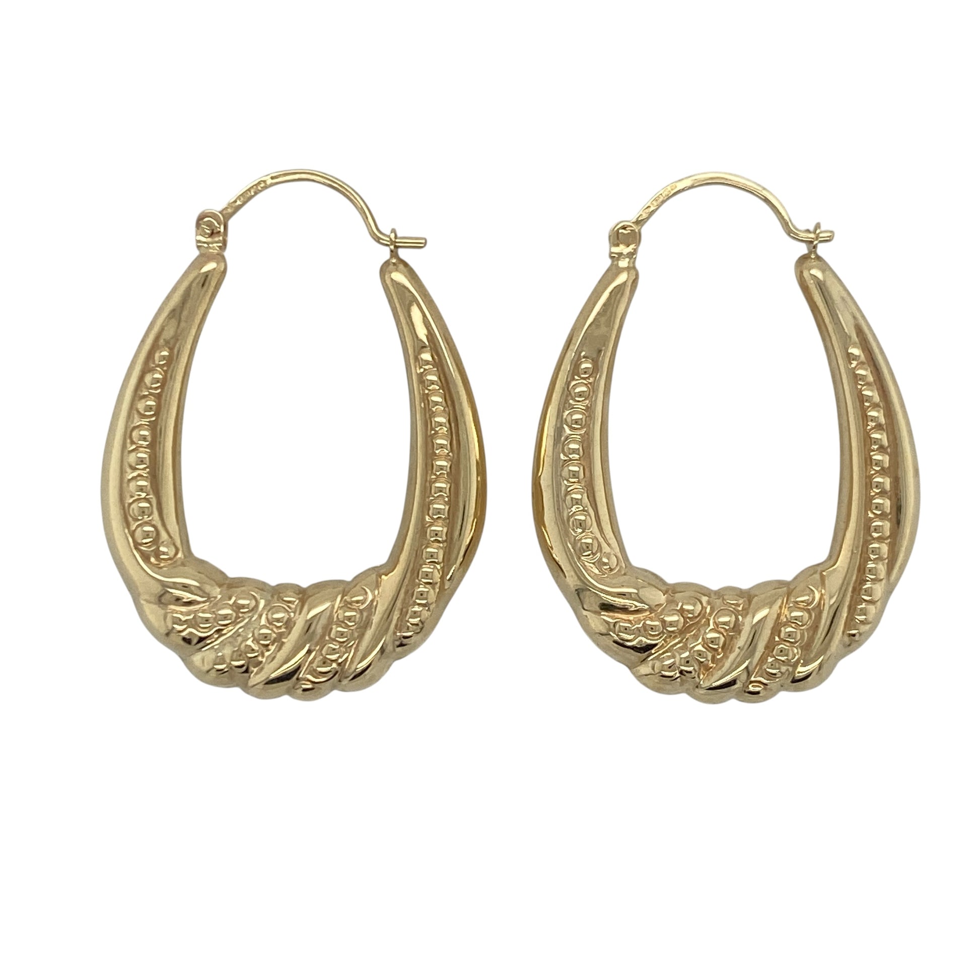 9ct Gold Twisted Patterned Oval Creole Earrings
