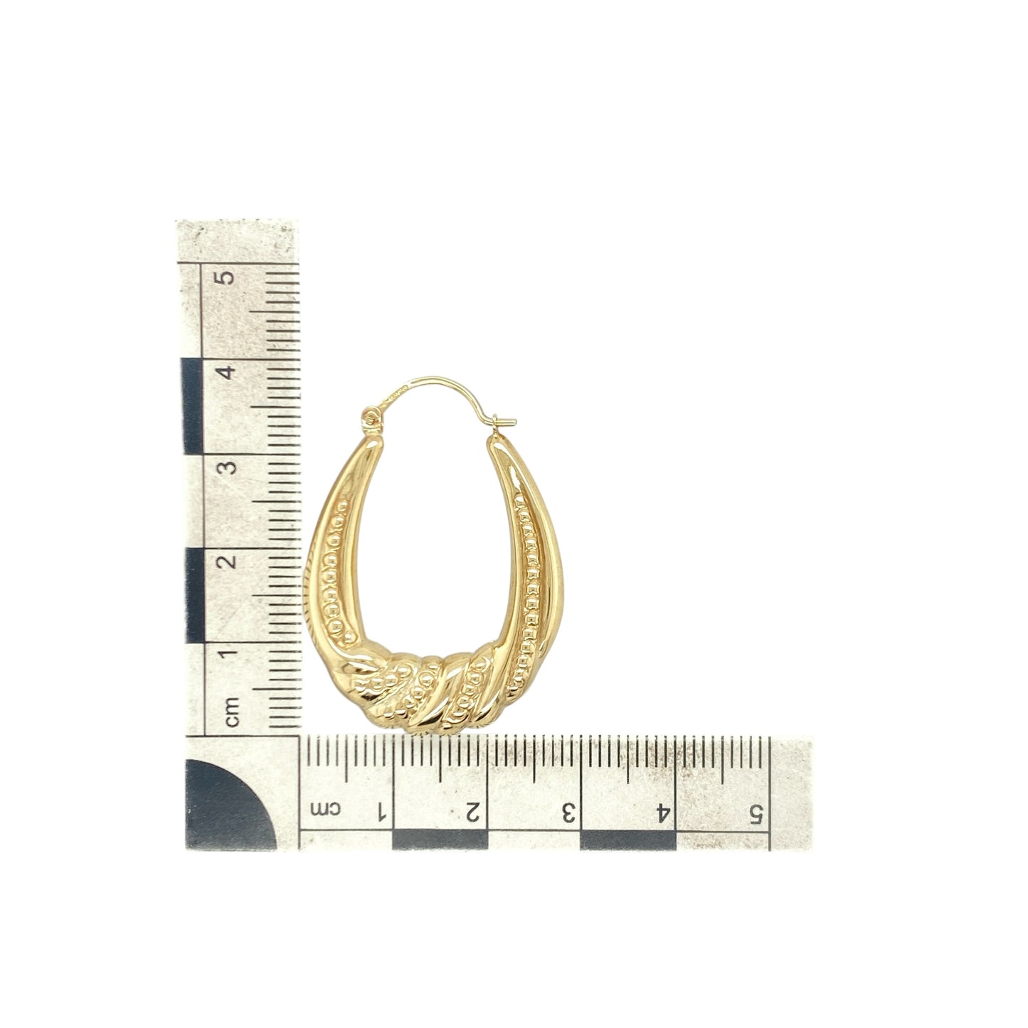 9ct Gold Twisted Patterned Oval Creole Earrings