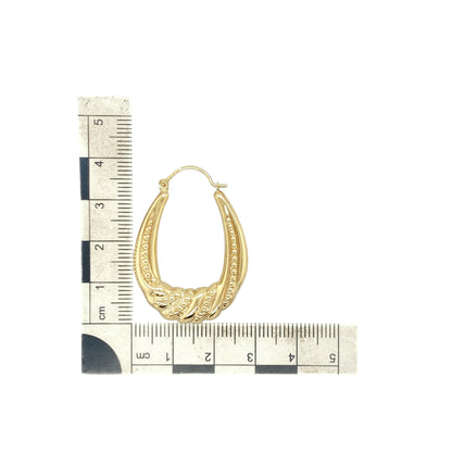 9ct Gold Twisted Patterned Oval Creole Earrings
