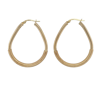 9ct Gold Textured Oval Creole Earrings