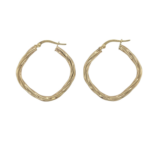 9ct Gold Square Twisted Creole Earrings