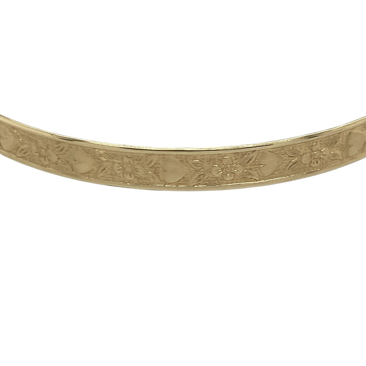 Add a touch of vintage-inspired charm and timeless elegance to your jewellery collection with this pre-owned 9ct yellow gold heart flower patterned expanding bangle, featuring a beautifully detailed design with versatile everyday appeal—perfect for gifting, special occasions, or treasured daily wear.

Design: The bangle features an attractive heart and floral patterned design, creating a delicate and feminine appearance with charming decorative detail.