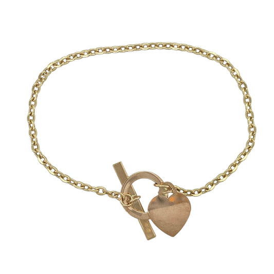 9ct Gold 7" Belcher Heart Tag T Bar Bracelet