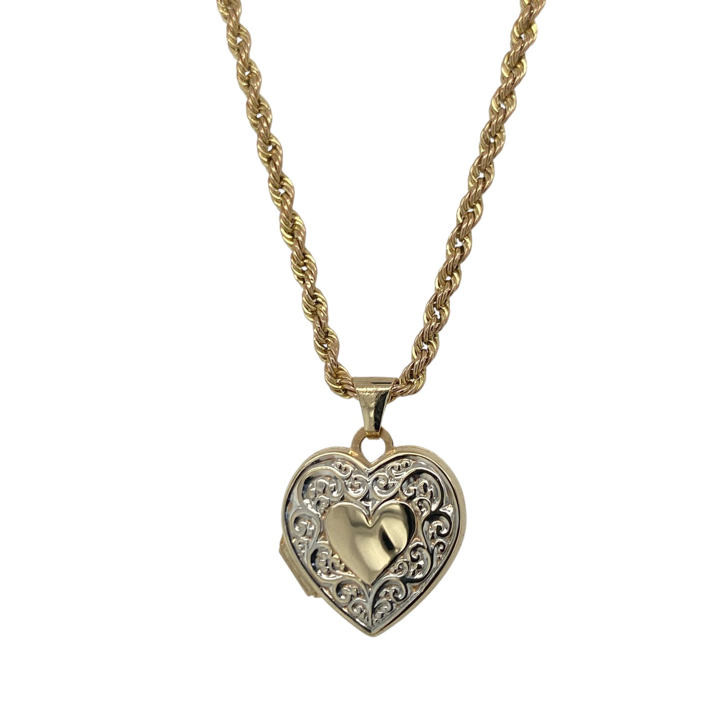 9ct Gold Patterned Heart Locket 19" Necklace