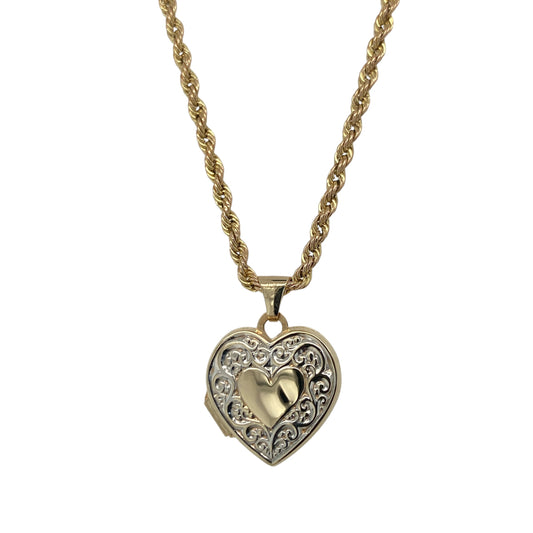 9ct Gold Patterned Heart Locket 19" Necklace