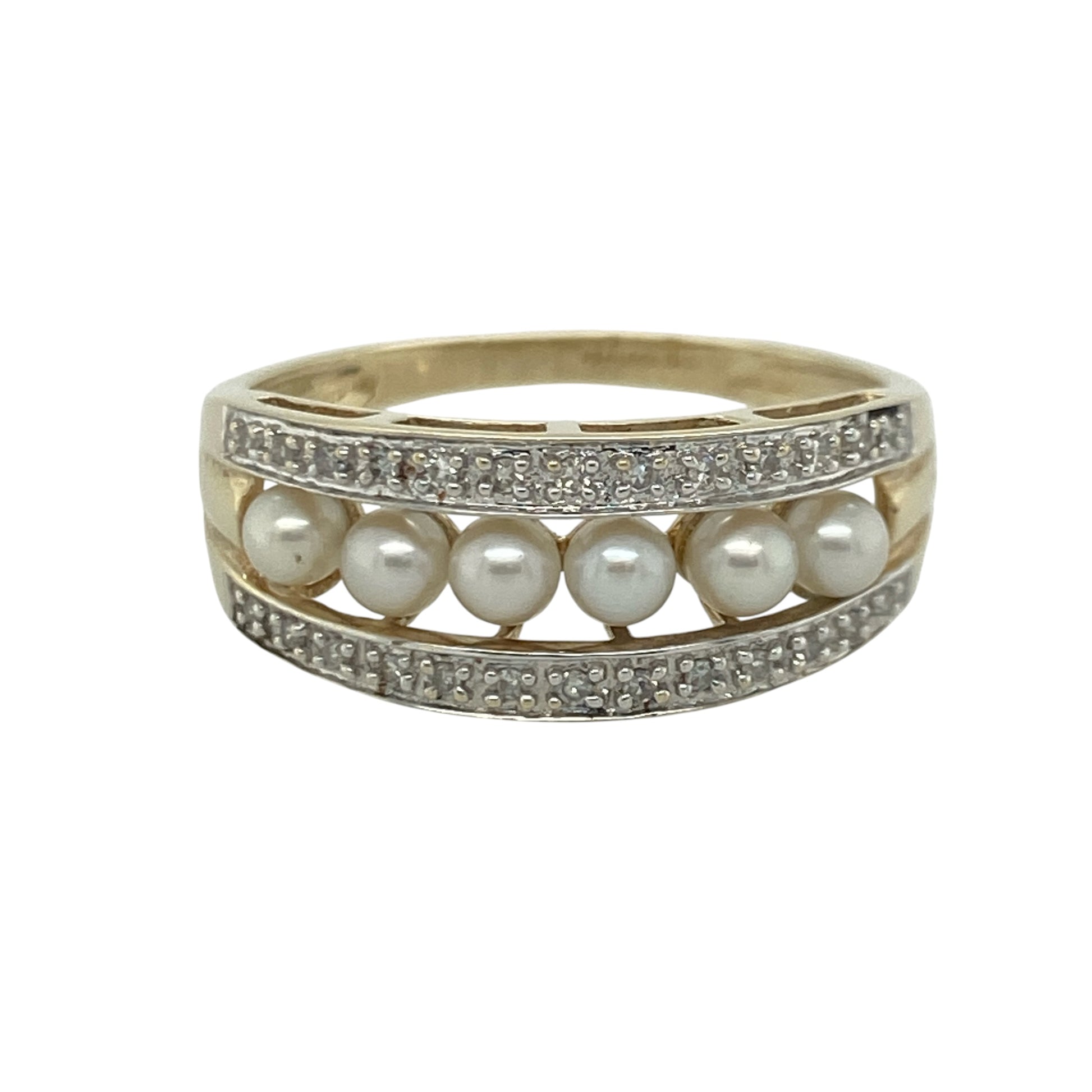 9ct Gold Diamond & Pearl Band Ring