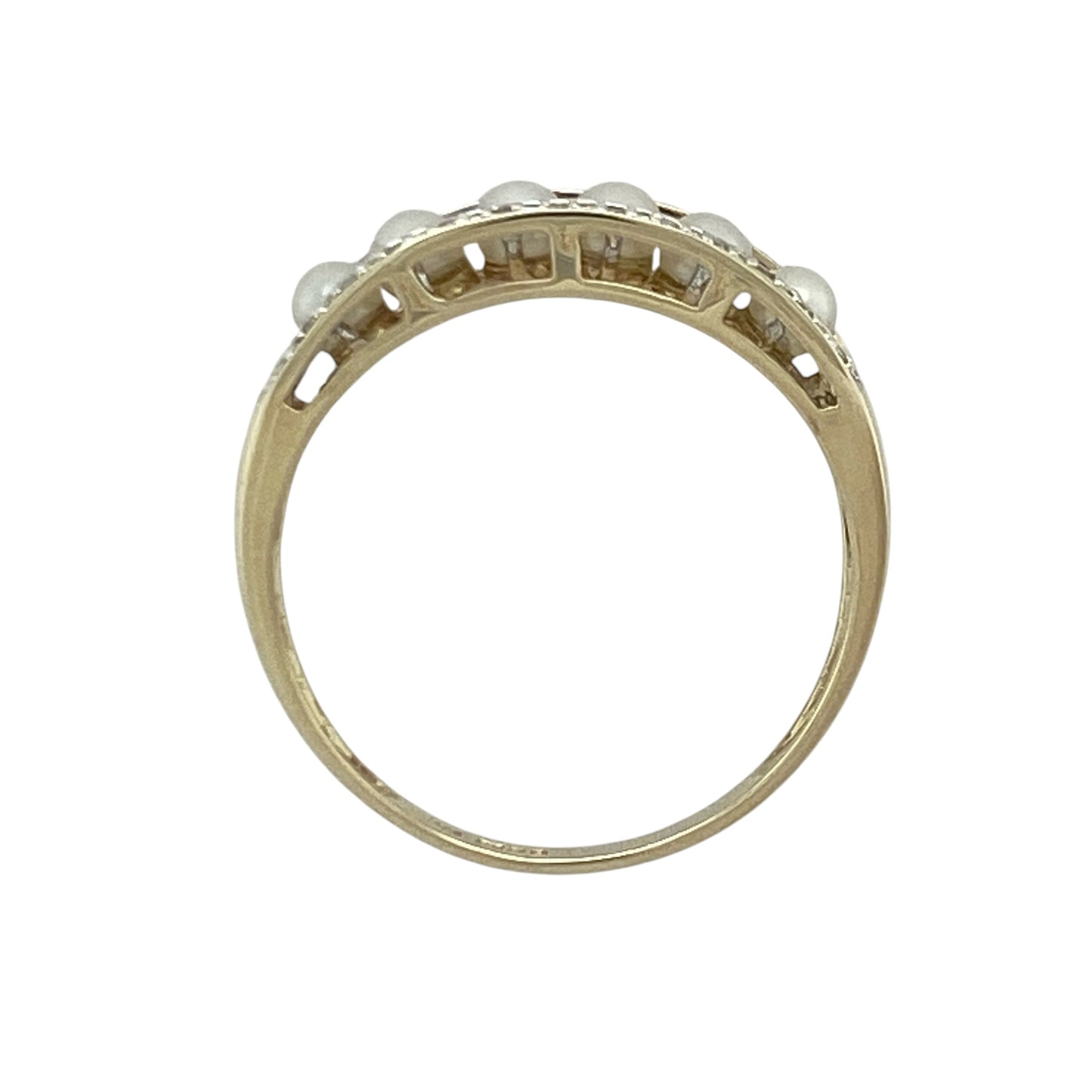 9ct Gold Diamond & Pearl Band Ring