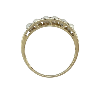 9ct Gold Diamond & Pearl Band Ring