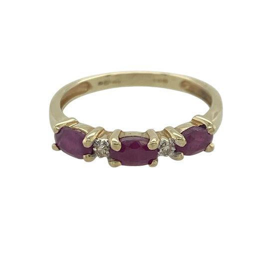 9ct Gold Diamond & Ruby Band Ring
