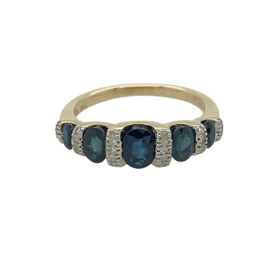 9ct Gold Diamond & Sapphire Band Ring