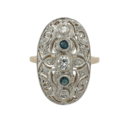14ct Gold Diamond & Sapphire Oval Dress Ring