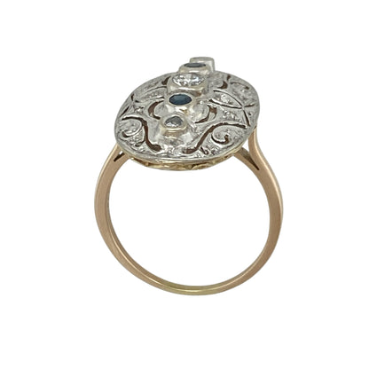 14ct Gold Diamond & Sapphire Oval Dress Ring
