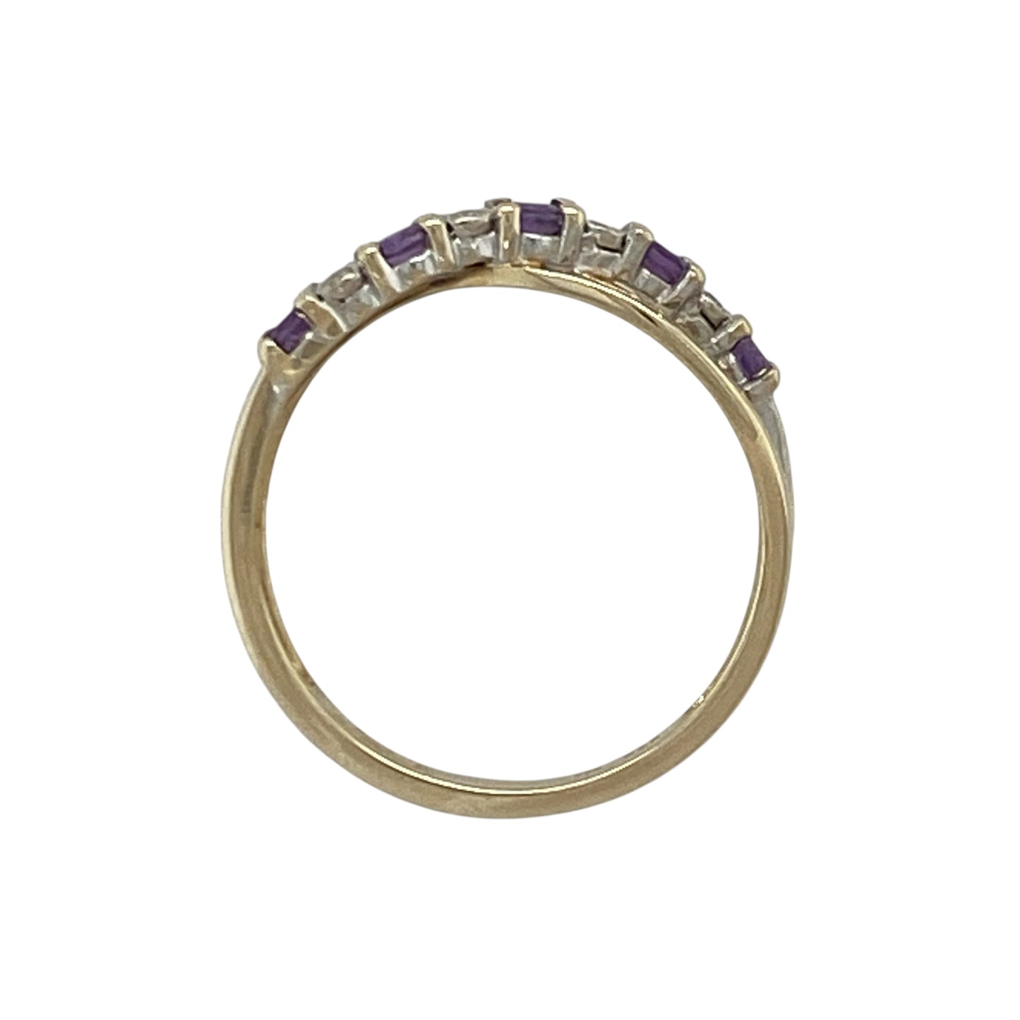 9ct Gold Diamond & Amethyst Crossover Band Ring