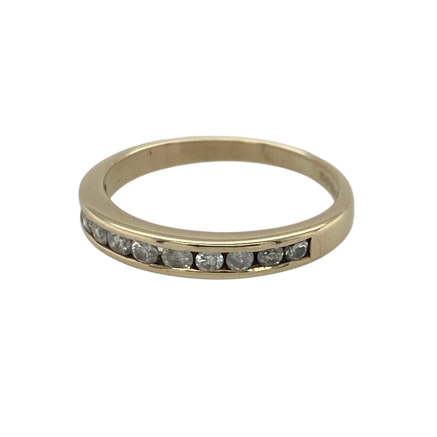 Add timeless sparkle and elegant simplicity to your jewellery collection with this pre-owned 9ct yellow gold diamond band ring, featuring a classic design with refined everyday appeal—perfect for anniversaries, special occasions, stacking, or daily wear.

Design: The ring features a beautifully crafted diamond-set band measuring approximately 3mm wide at the front.