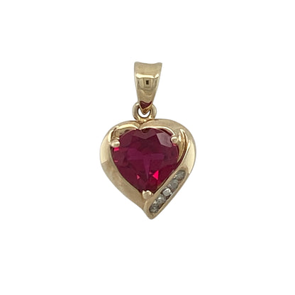9ct Gold Diamond & Ruby Heart Pendant