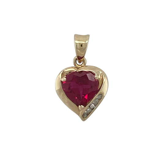 9ct Gold Diamond & Ruby Heart Pendant