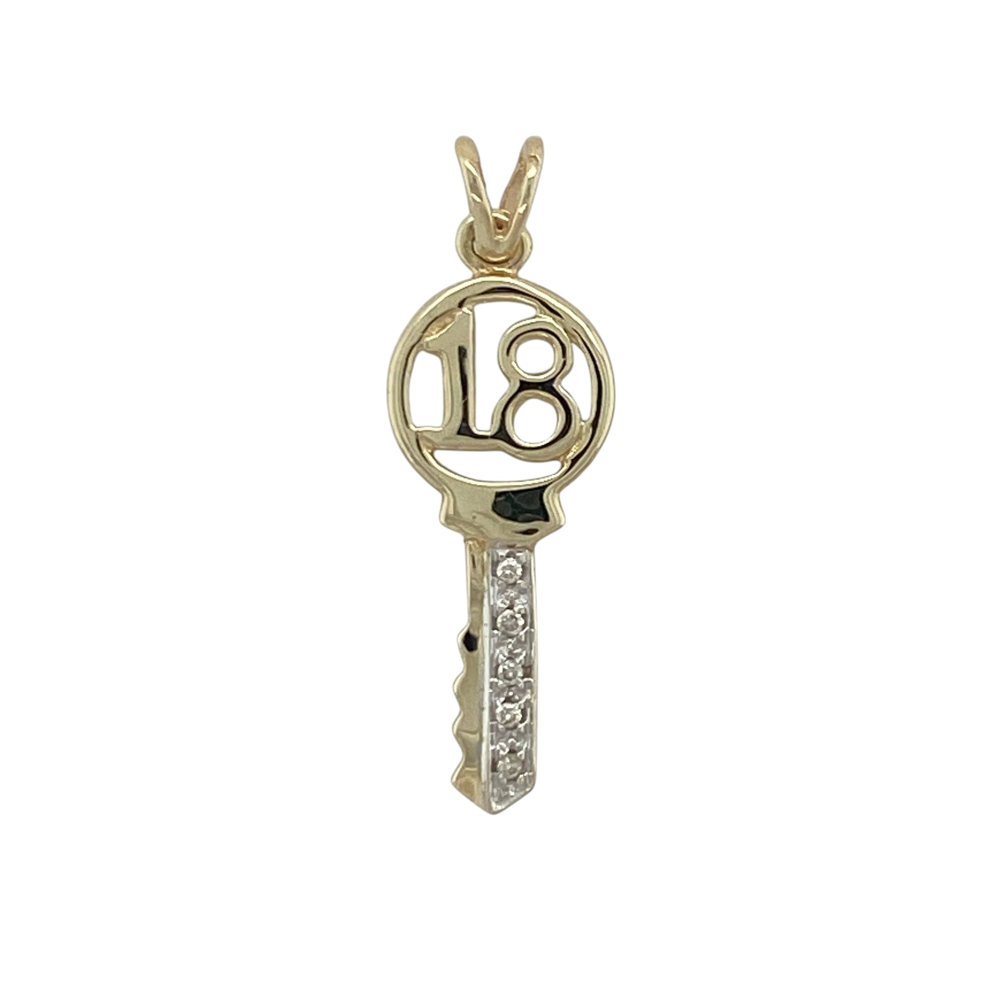 9ct Gold & Diamond '18' Key Pendant