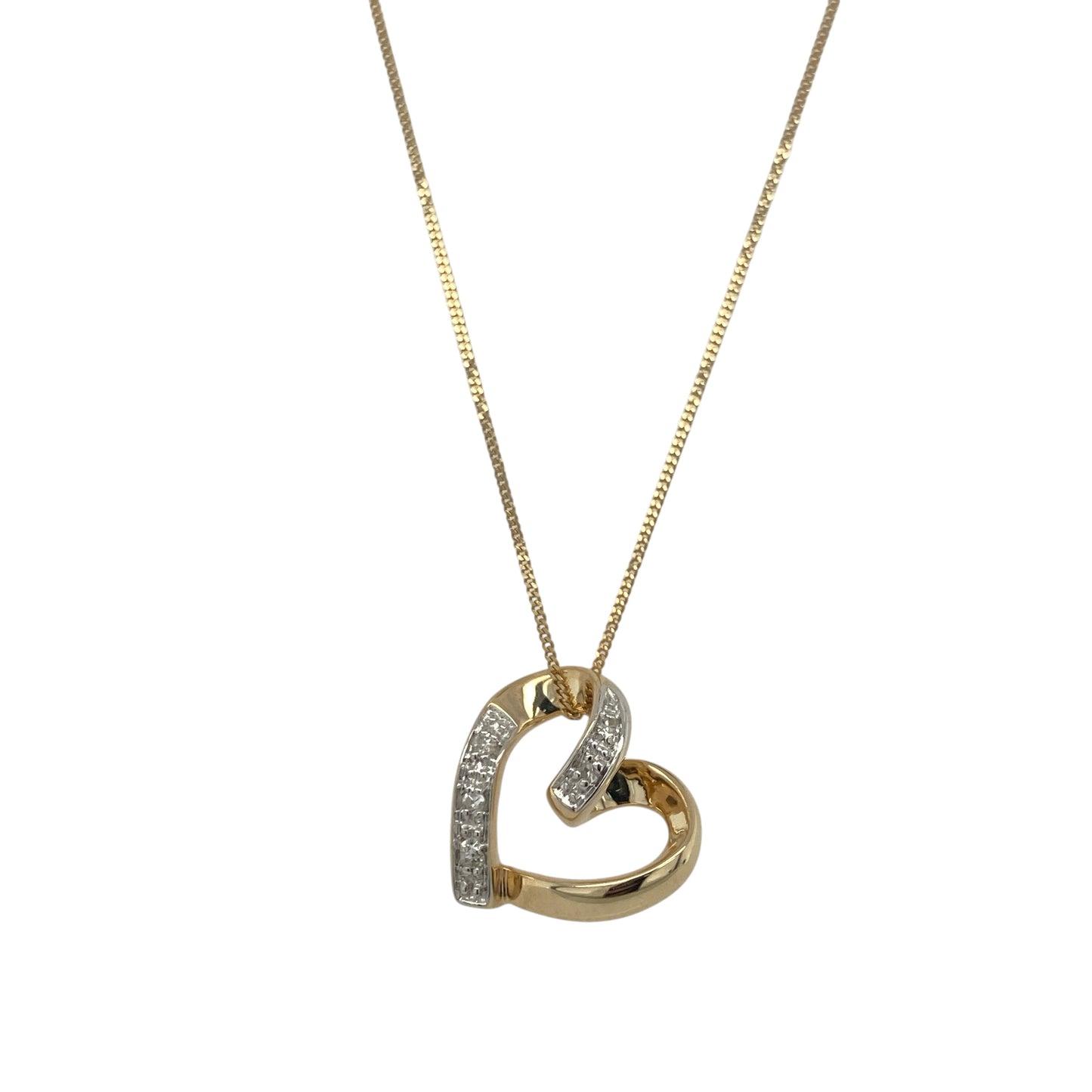9ct Gold & Diamond Open Heart 18" Necklace
