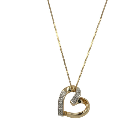 9ct Gold & Diamond Open Heart 18" Necklace