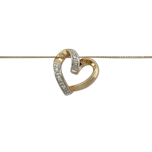 Add a touch of romance and timeless sparkle to your jewellery collection with this pre-owned 9ct yellow gold diamond open heart pendant necklace, featuring an elegant design with meaningful everyday appeal—perfect for gifting, special occasions, or treasured daily wear.

Design: The necklace features a delicate open heart pendant measuring approximately 13mm by 13mm, beautifully accented with sparkling diamonds that add a subtle touch of brilliance.