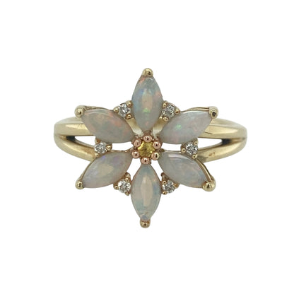 9ct Gold Opalique Topaz & Diamond Clogau Flower Ring