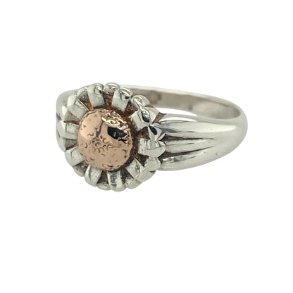 Add a touch of natural beauty and Welsh-inspired elegance to your jewellery collection with this pre-owned sterling silver and 9ct rose gold Clogau Sunflower ring, featuring a charming floral design with timeless appeal—perfect for gifting, special occasions, or treasured everyday wear.

Design: The ring showcases a beautifully detailed sunflower-inspired motif measuring approximately 11mm high at the front.