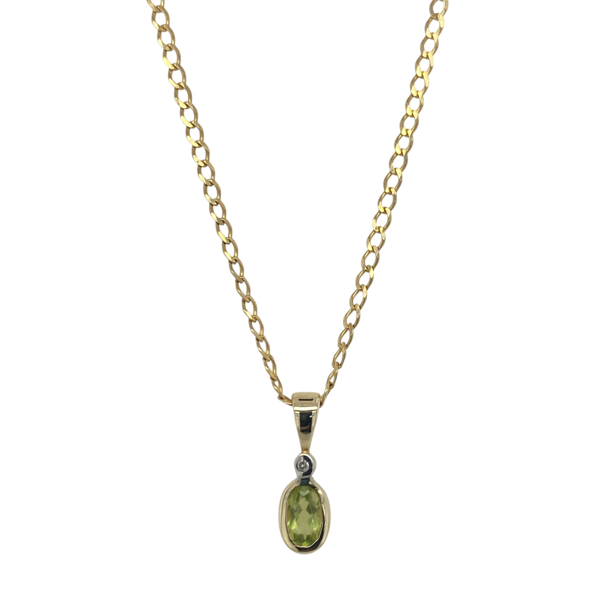 9ct Gold Diamond & Peridot Oval 18" Necklace