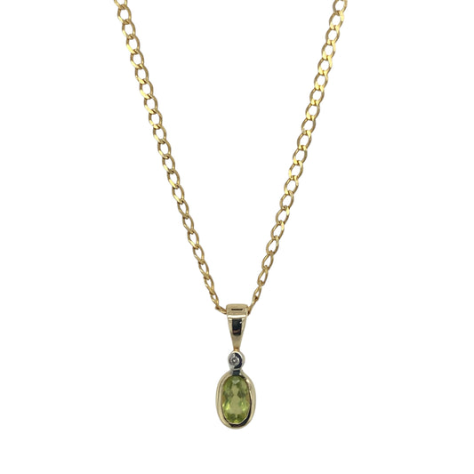 9ct Gold Diamond & Peridot Oval 18" Necklace