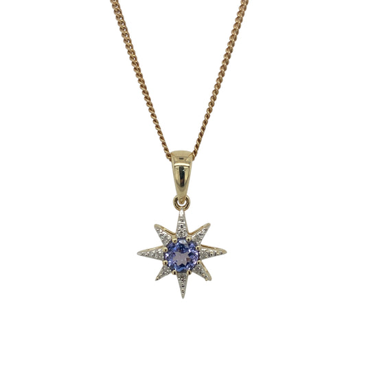 9ct Gold Diamond & Tanzanite Star 18" Necklace