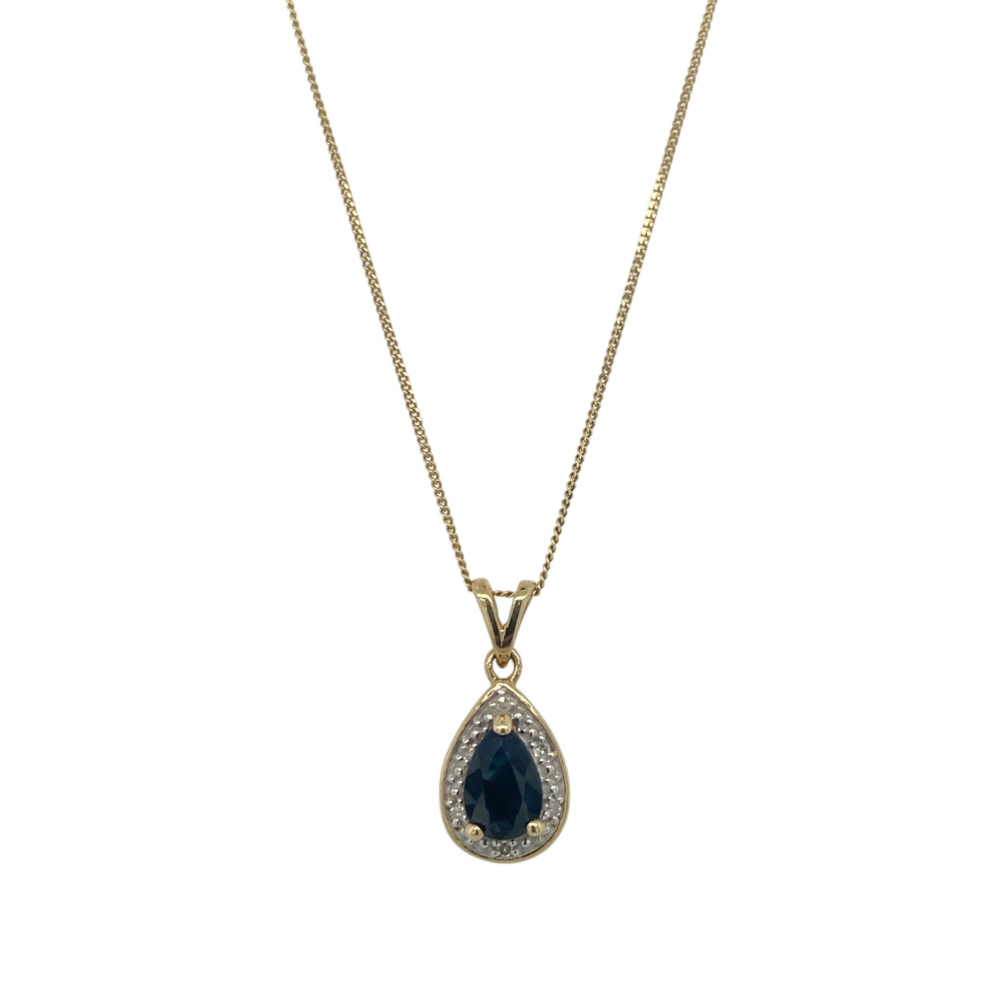 9ct Gold Diamond & Sapphire Teardrop 18" Necklace