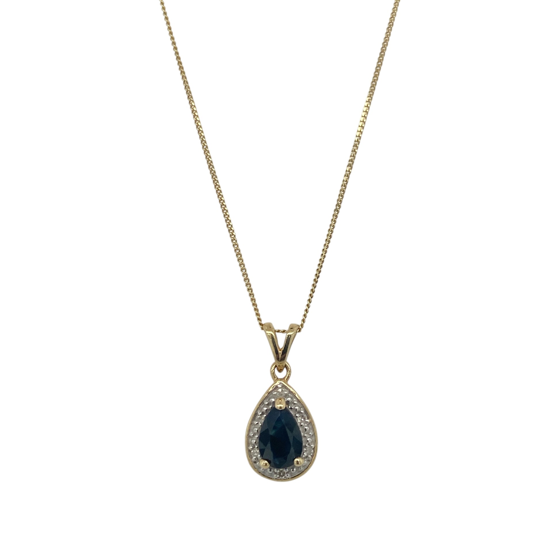 9ct Gold Diamond & Sapphire Teardrop 18" Necklace