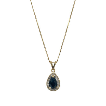 9ct Gold Diamond & Sapphire Teardrop 18" Necklace