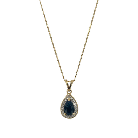 9ct Gold Diamond & Sapphire Teardrop 18" Necklace