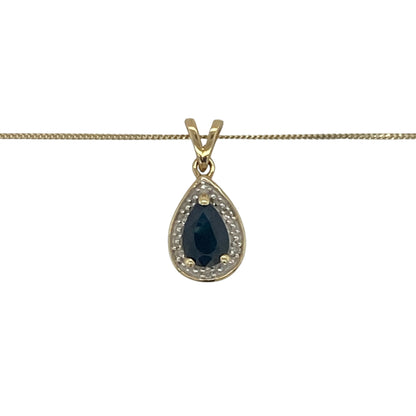Add a touch of timeless elegance and rich colour to your jewellery collection with this pre-owned 9ct yellow gold diamond and sapphire teardrop pendant necklace, featuring a classic gemstone design with refined everyday appeal—perfect for gifting, special occasions, or daily wear.

Design: The necklace features a graceful teardrop-shaped pendant measuring approximately 1.5cm long including the bail.