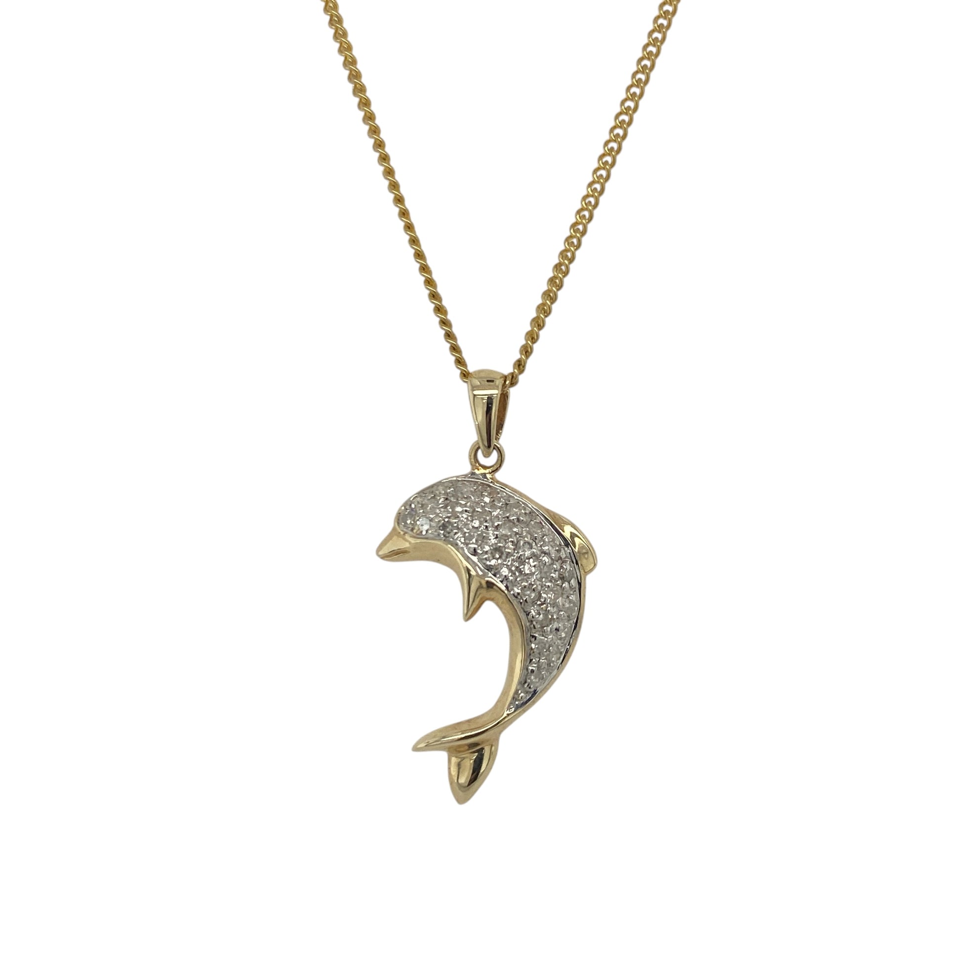 9ct Gold & Diamond Dolphin 20" Necklace