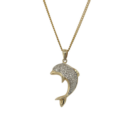9ct Gold & Diamond Dolphin 20" Necklace