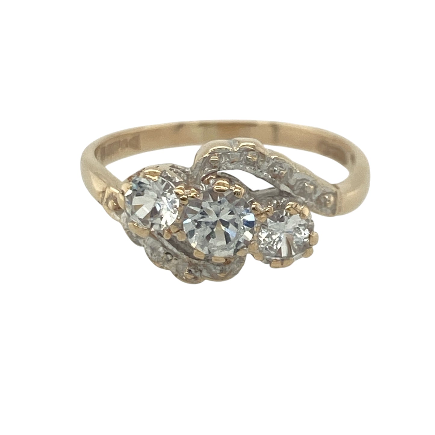 9ct Gold & Cubic Zirconia Twist Trilogy Ring