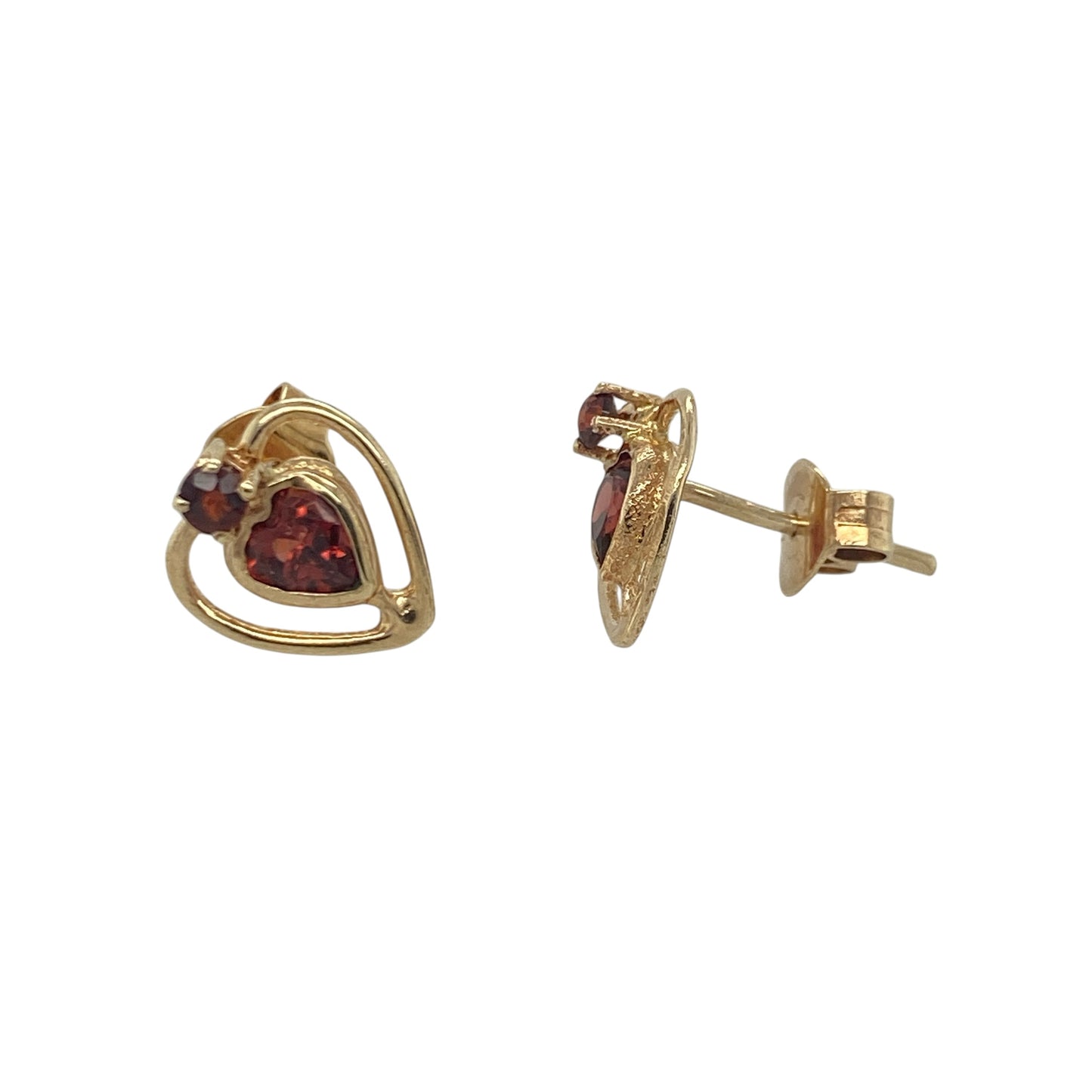 9ct Gold & Garnet Heart Stud Earrings