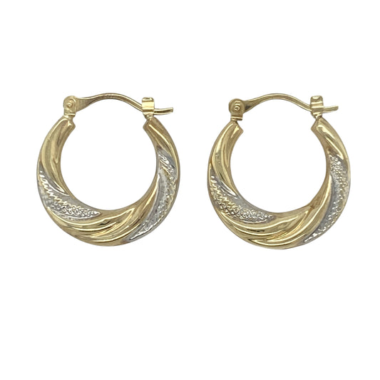 9ct Gold Textured Twisted Hoop Creole Earrings