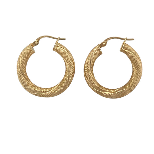 9ct Gold Textured Twisted Hoop Creole Earrings